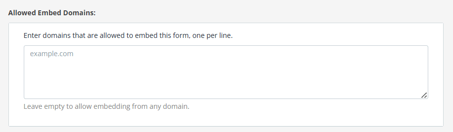 Snapforms interface showing section for listing authorised domains that may host this form