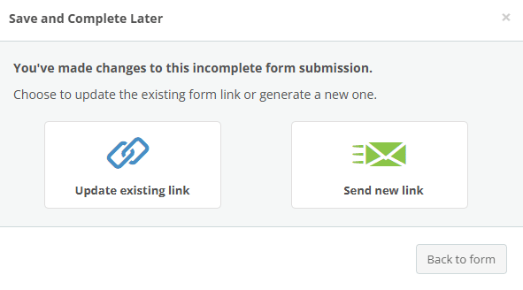 Snapforms interface showing options for saving forms and generating form links
