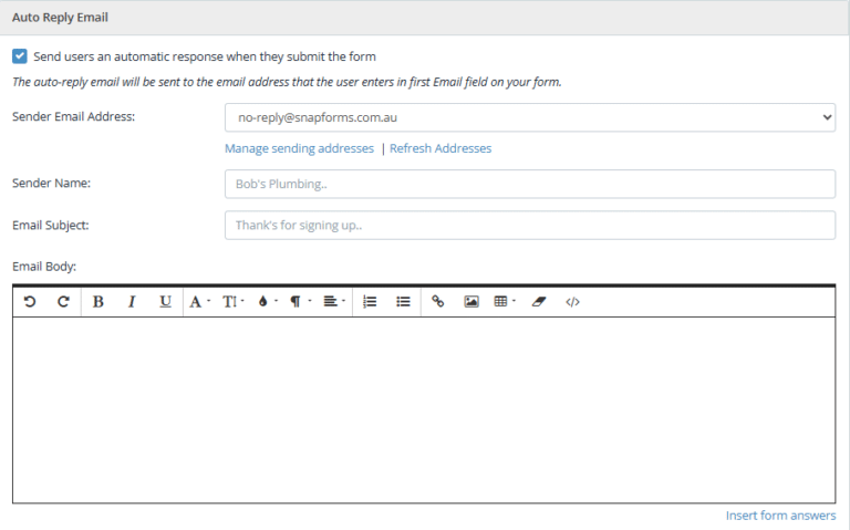 Auto-reply emails - Snapforms Resources & FAQs