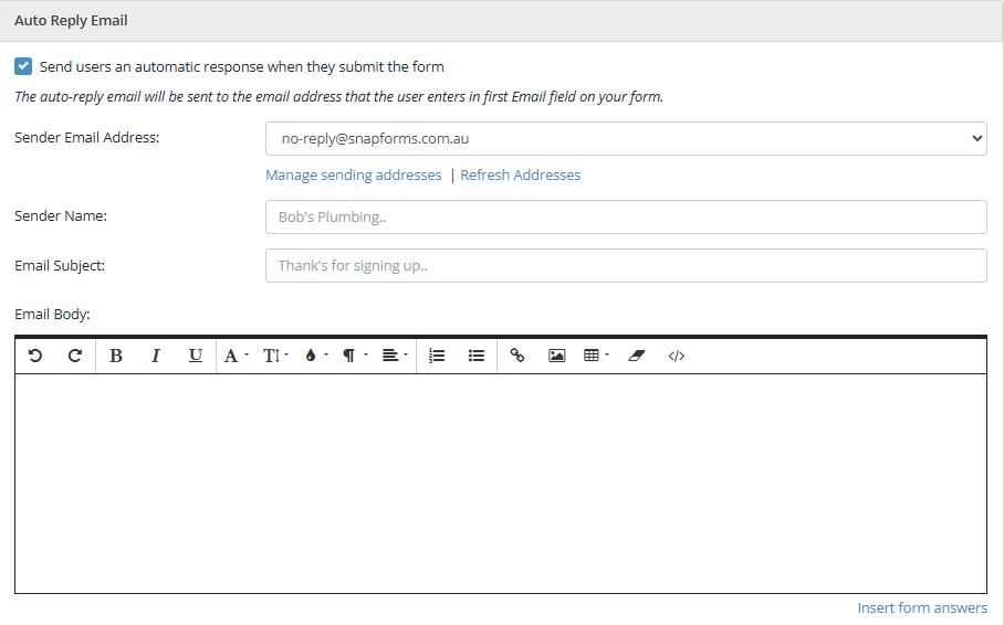 Auto-reply emails - Snapforms Resources & FAQs