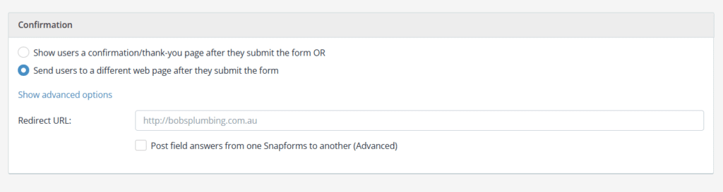 Confirmation Page - Snapforms Resources & FAQs