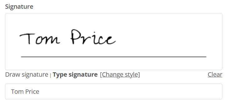 Snapforms online form showing example signature