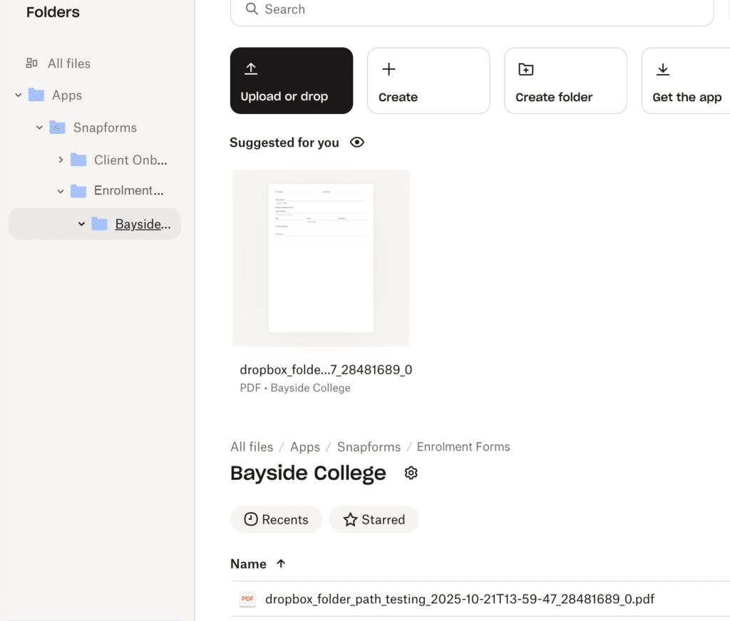 Dropbox Integration Setup - Snapforms Resources & FAQs