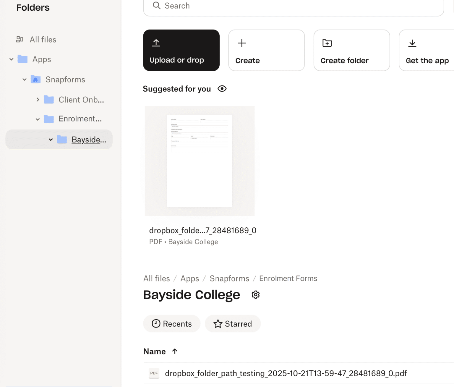 Dropbox Integration Setup - Snapforms Resources & FAQs