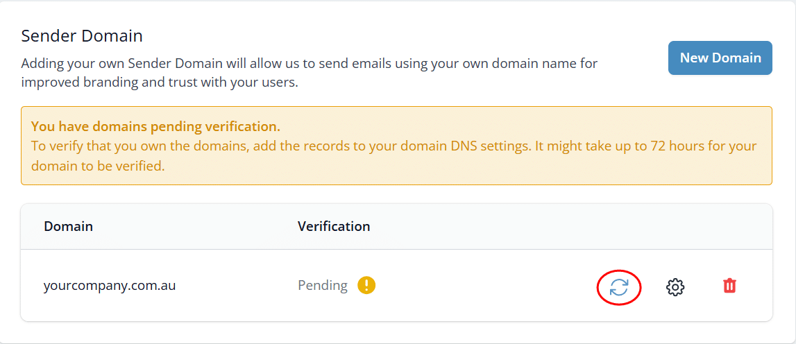 Snapforms interface showing custom domain settings
