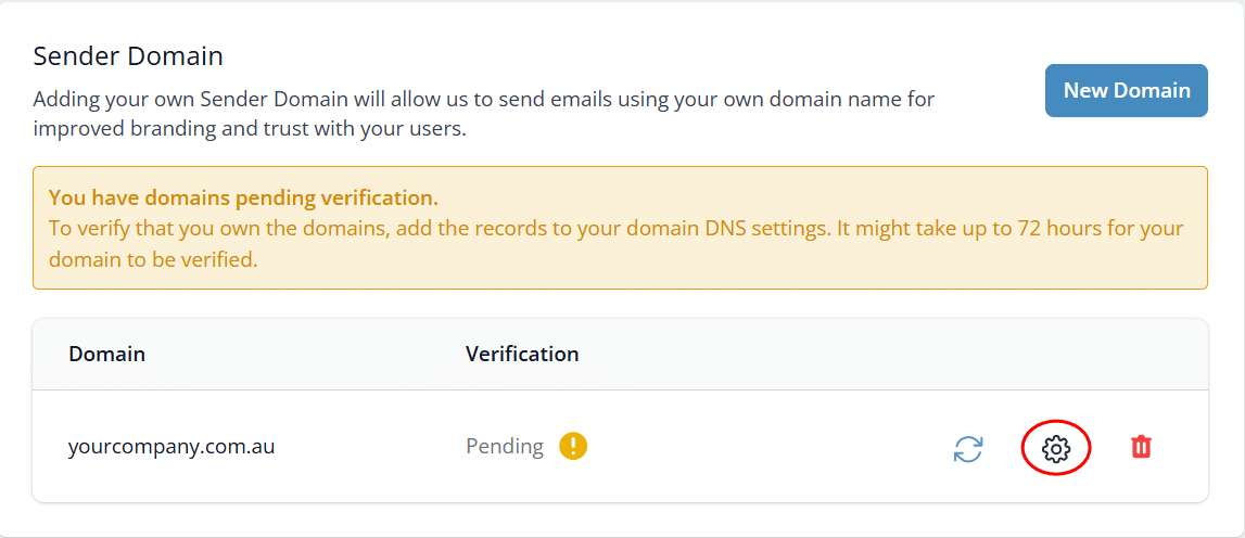 Snapforms interface showing custom domain settings.