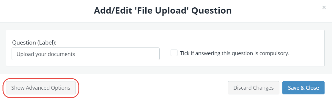 Snapforms form builder showing the File Upload field