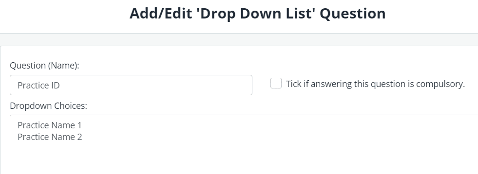 Snapforms interface showing drop-down list for multiple practices used in the MediRecords integration