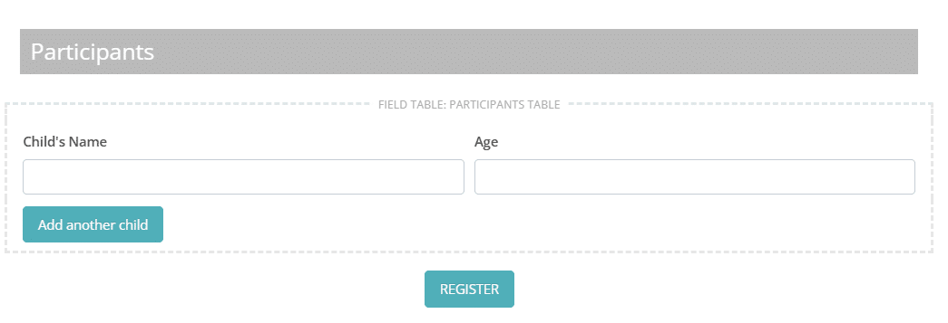 Snapforms interface showing a field table added to a form