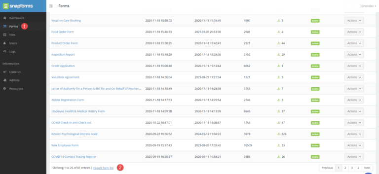 Export forms list report - Snapforms Resources & FAQs