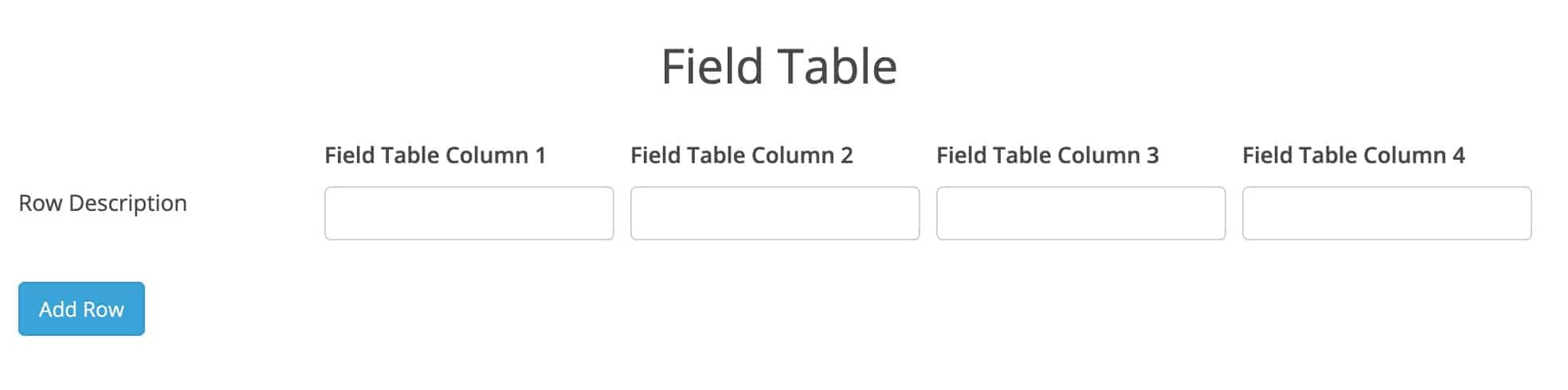 Example of a field table showing one row with four columns
