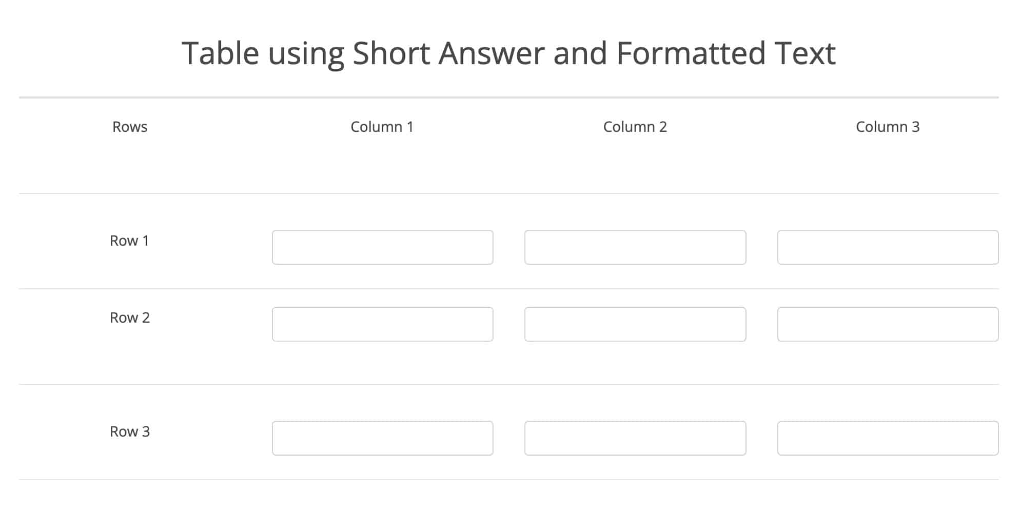 Table layout using short answer and formatted text fields