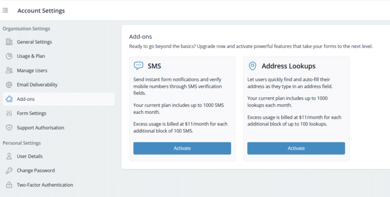 Managing Metered Add-ons - Snapforms Resources & FAQs
